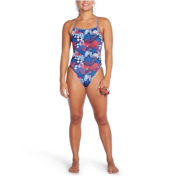 Speedo Women's True Cobalt Olympic Overdrive Printed Triback Swimsuit Size 30 - Picture 1 of 8